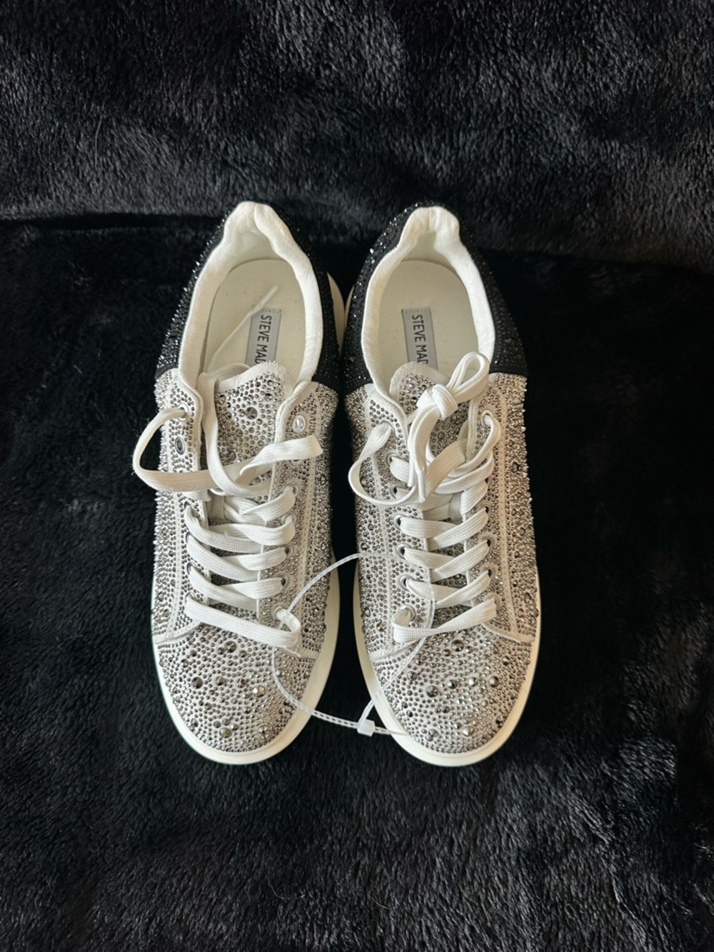 Steve Madden Silver and Black Rhinestone Lace-Up Sneakers